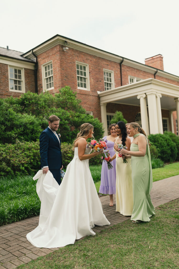 candid wedding party photo at garden wedding in memphis, tn